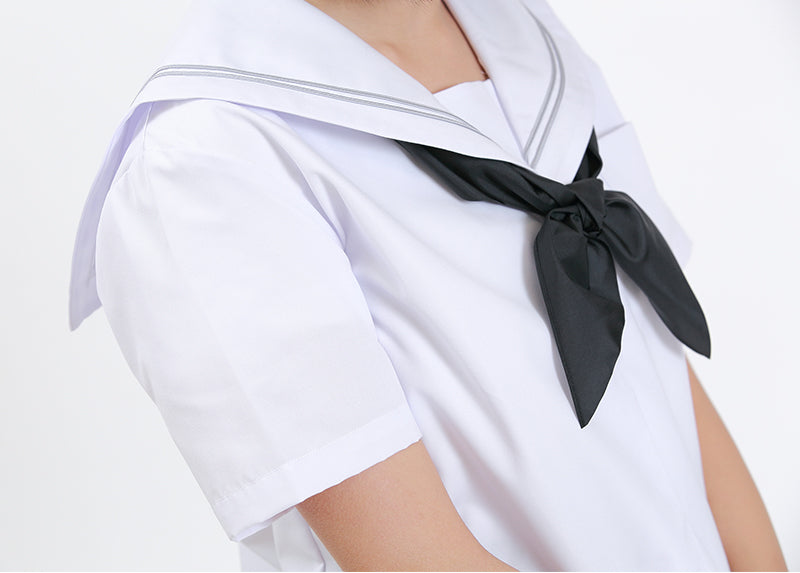 セーラー服 半袖 夏用 女子 制服 白 グレー2本ライン 150cmA~180cmA (夏服 学生服 中学校 中学生 Tiara) (送料無料) (取寄せ)