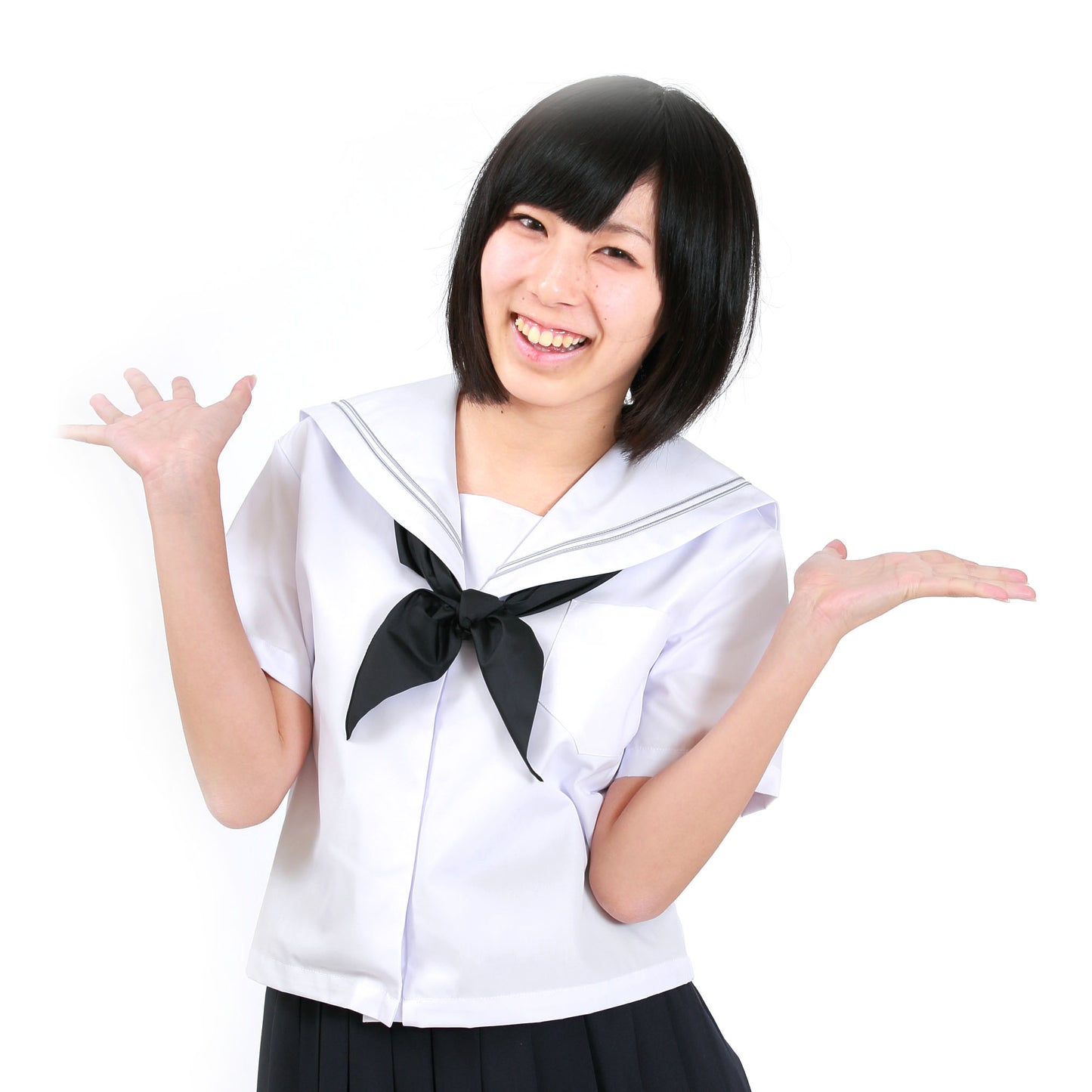 セーラー服 半袖 夏用 女子 制服 白 グレー2本ライン 150cmA~180cmA (夏服 学生服 中学校 中学生 Tiara) (送料無料) (取寄せ)