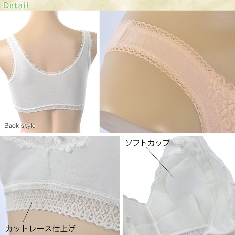 綿100% ブラジャー ノンワイヤー M~3L (下着 ハーフトップ 綿 ノンワイヤーブラ レディース インナー 大きいサイズ コットン ブラ)