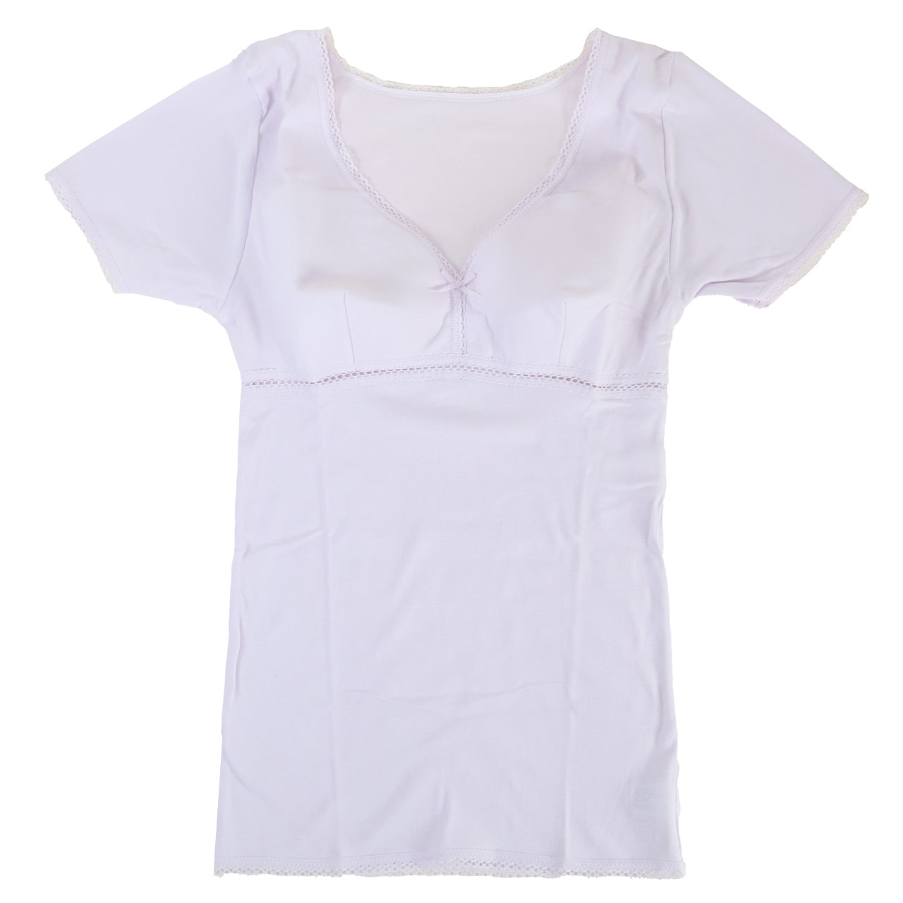 カップ付き 半袖 レディース インナー 綿100% M~LL (下着 肌着 綿 ノンワイヤー ノンワイヤーブラ カップ付きインナー 締め付けない シャツ)