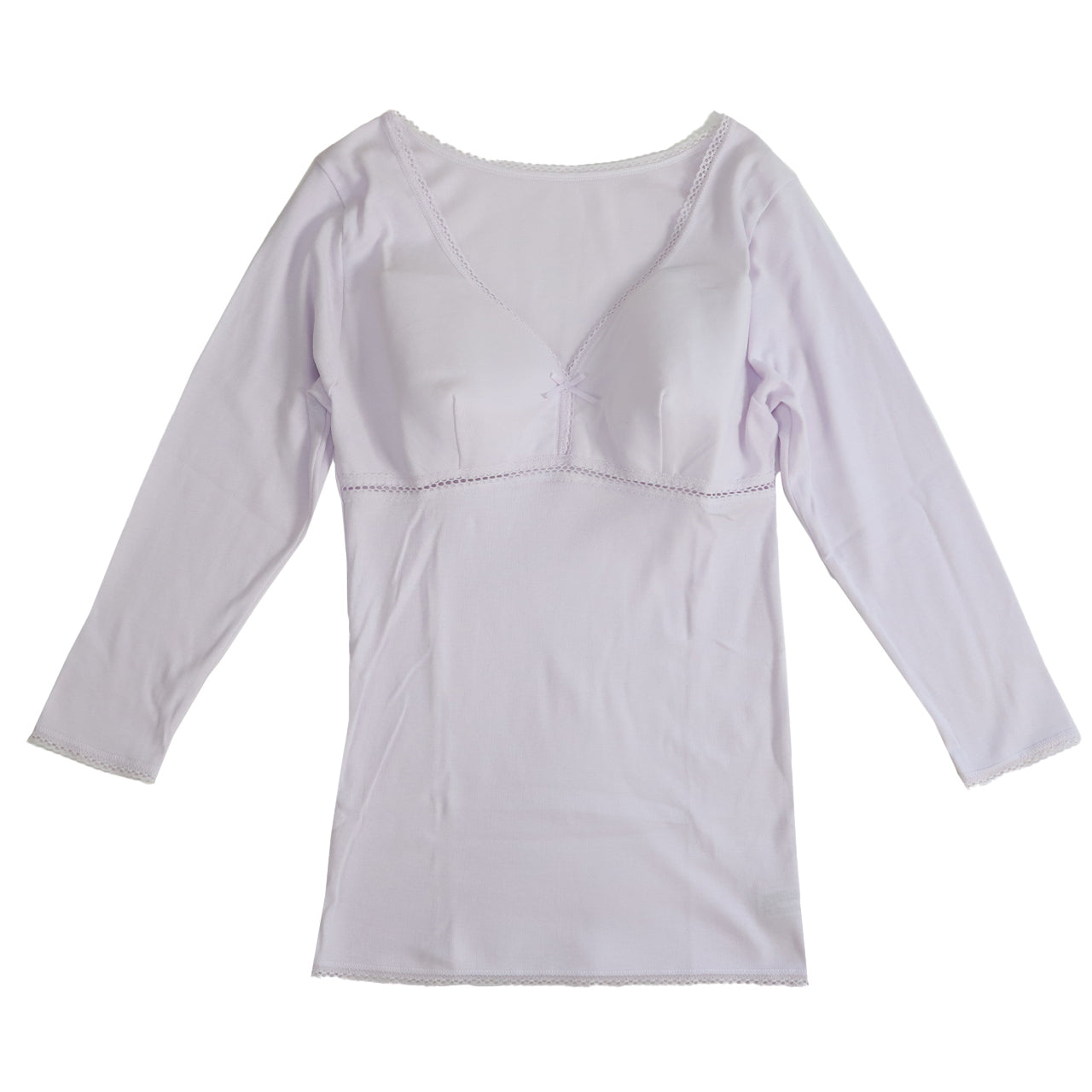 カップ付き 長袖 レディース インナー 綿100% M~LL (下着 肌着 綿 ノンワイヤー ノンワイヤーブラ カップ付きインナー 締め付けない シャツ)