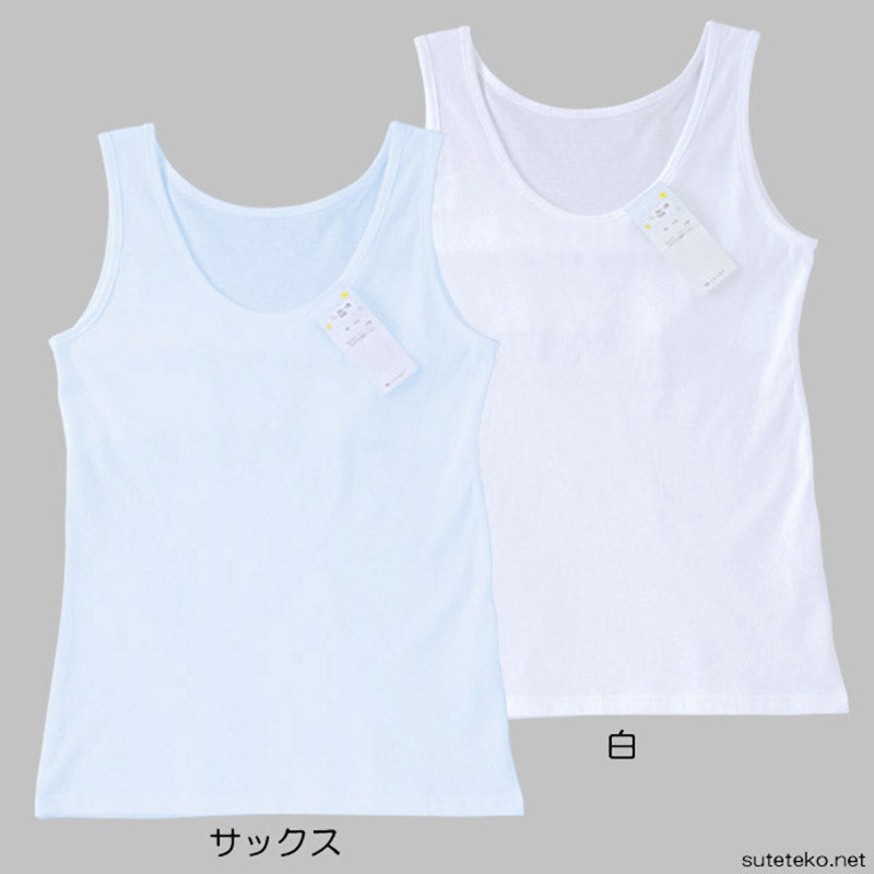 キッズ 綿100% タンクトップ 胸二重 スクールインナー 130cm~165cm (ジュニア 女子 下着 小学生 女の子 綿 肌着 インナー 透け 無地 白 水色) (子供肌着) (在庫限り)