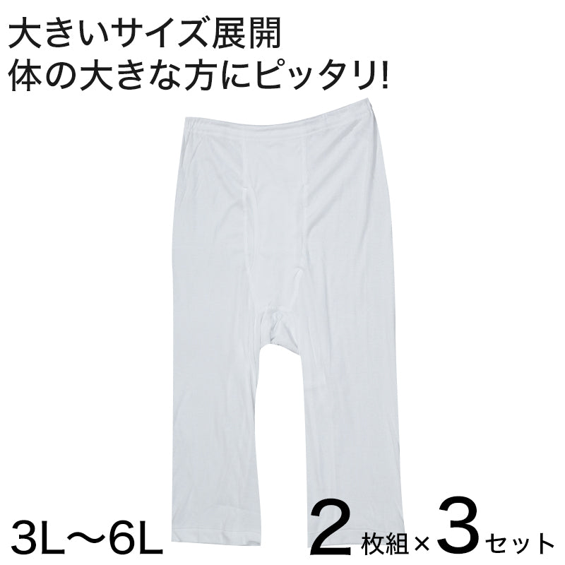 メンズ ステテコ ロングパンツ ズボン下 大きいサイズ 2枚組×3セット 3L~6L (肌着 綿100% ボトム インナー 白)