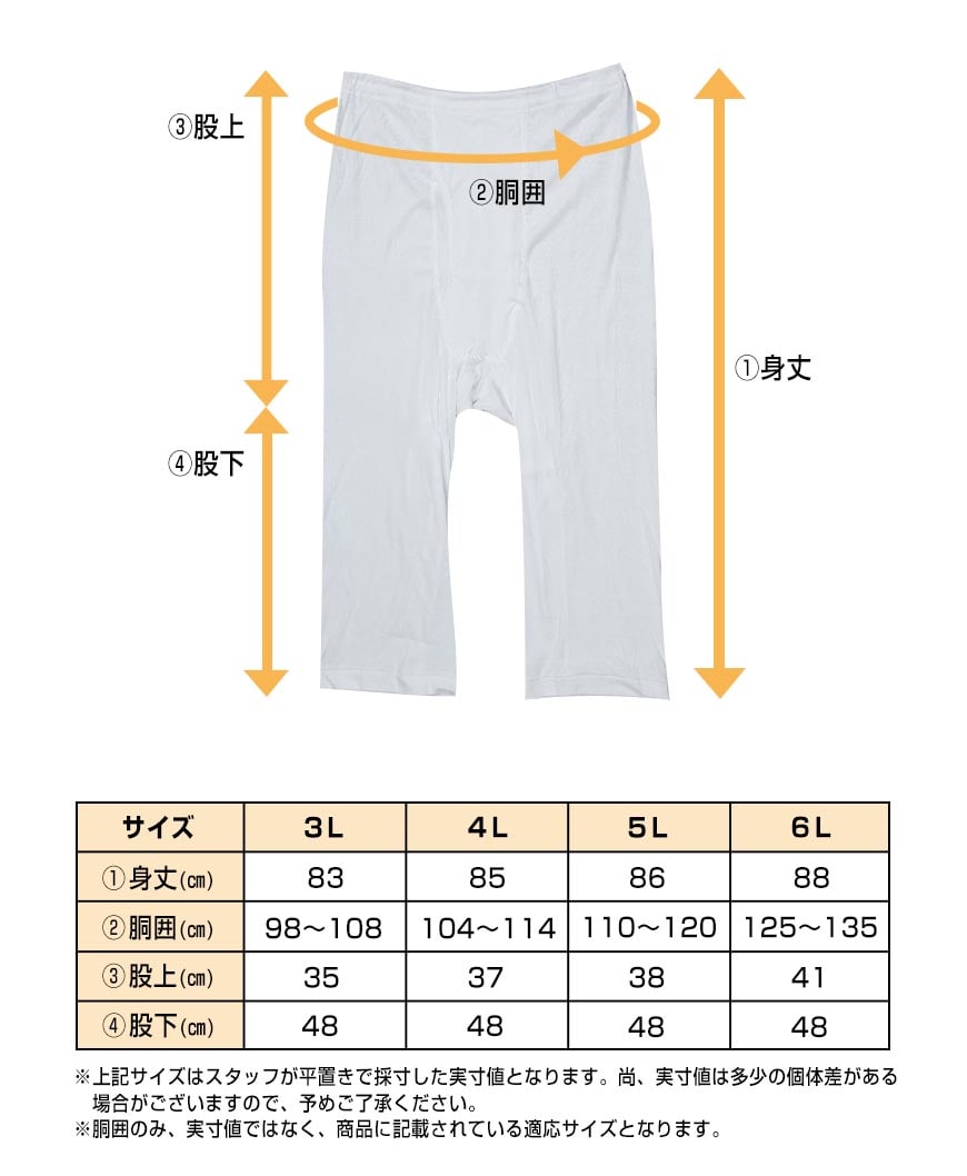 メンズ ステテコ ロングパンツ ズボン下 大きいサイズ 2枚組×3セット 3L~6L (肌着 綿100% ボトム インナー 白)