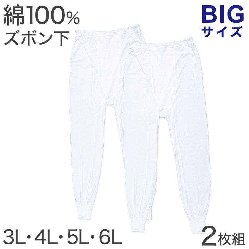 ズボン下 綿100% 大きいサイズ 2枚組 3L 4L 5L 6L メンズ 肌着 下着 ステテコ インナー コットン ビッグサイズ アンダーパンツ 前開き 下着 男性 白 無地 3l 4l 5l 6l