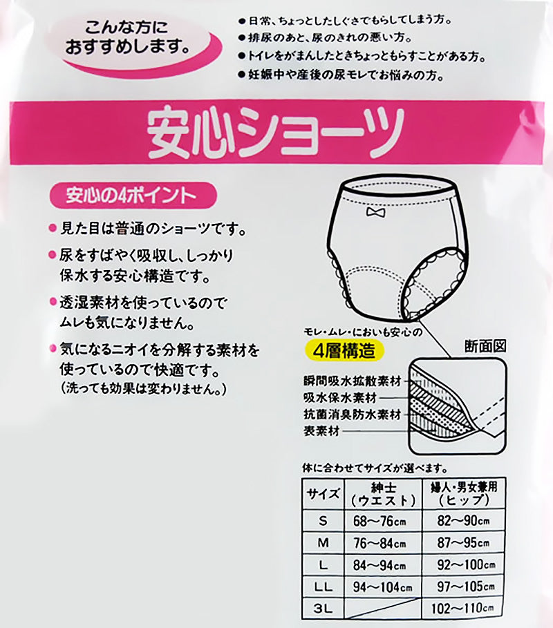 レディース 軽失禁3分丈ショーツ ちょい漏れ用 綿100% M~LL (女性 婦人 下着 パンツ 尿漏れ 尿モレ マタニティ 産褥 妊婦 コットン 産後 給水) (取寄せ)