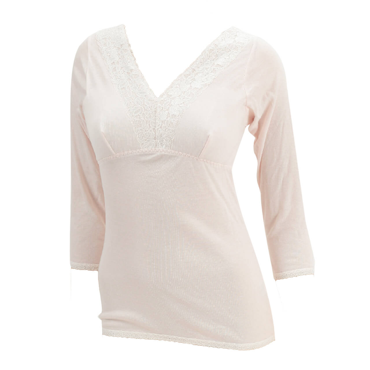 エジプト綿 広幅レース カップ付8分袖インナー M~LL (レディース 女性 カップ付きインナー 長袖シャツ 8分袖 綿100% コットン100% 幅広レース 白 綿100% 下着 肌着) (婦人肌着) (取寄せ)