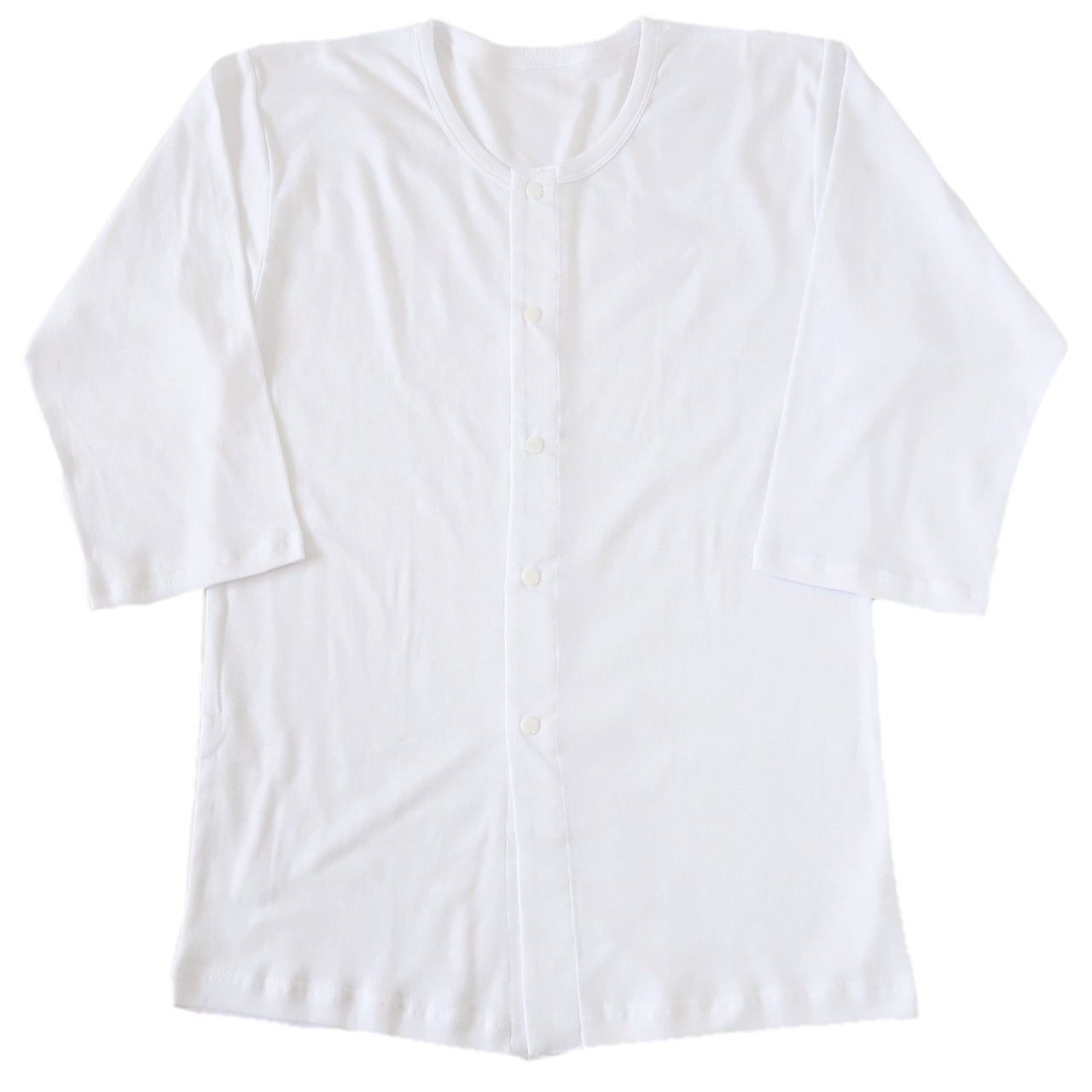 前開きシャツ 紳士 介護 下着 7分袖 インナー S~5L (S M L LL 3L 4L 5L 綿100% プラスチックホック式 ワンタッチ肌着 シャツ メンズ 男性)