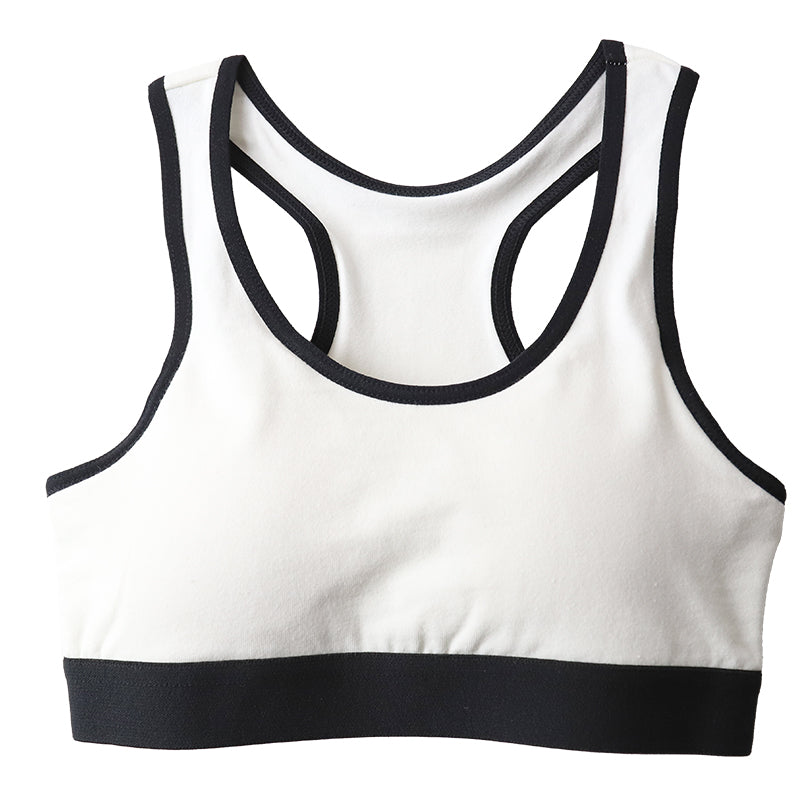 ジュニアブラ 小学生 スポーツブラ 綿 130cm~165cm ハーフトップブラ 中学生 130 140 150 160 白 黒 女子 子供 スポブラ ブラジャー ノンワイヤー ジュニア用 下着 女の子 インナー シンプル