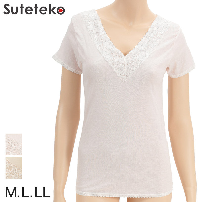 エジプト綿 広幅レース3分袖インナー M~LL (綿100% 広幅レース) (婦人肌着) (取寄せ)
