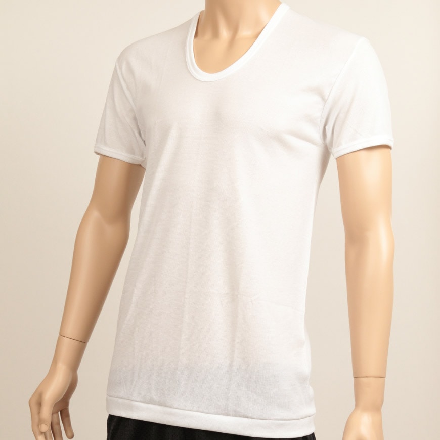Tシャツ メンズ 半袖U首シャツ インナー 2枚組 M~LL (男性 紳士 肌着 半袖 tシャツ Uネック インナーウェアー 夏 吸水速乾 吸汗速乾 抗菌防臭 鹿の子編み M L LL) (在庫限り)