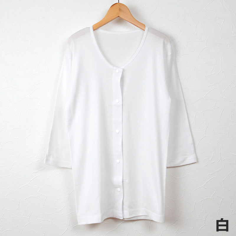 ワンタッチ肌着 婦人用プラスチックホック式7分袖前開きシャツ 2枚組 S~LL (S M L LL 綿100% プラスチックホック式 ワンタッチ肌着 シャツ レディース 女性) (在庫限り)
