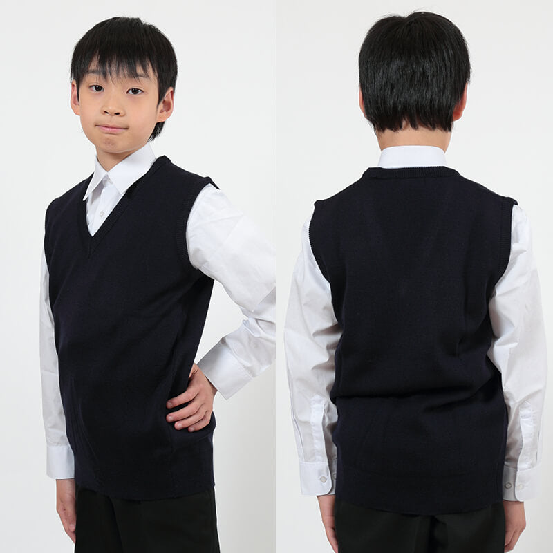 スクール ニット ベスト キッズ ウール混 洗える 100~120cm スクールニット 小学生 小学校 子供 毛玉ができにくい 男子 女子 日本製 (取寄せ)