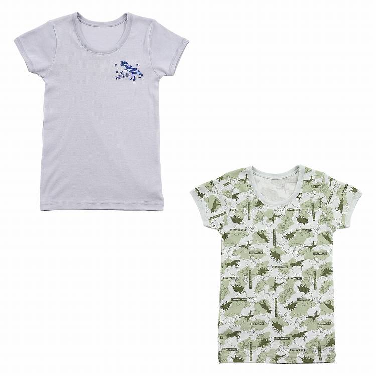男児 綿100 インナー キッズ 半袖シャツ 半袖丸首シャツ 2枚組 100cm~140cm 柄 Tシャツ 半袖 丸首 クルーネック 男の子 子供 吸汗 綿 コットン 100 110 120 130 (在庫限り)