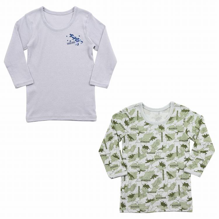 男児 綿100 インナー キッズ 長袖シャツ 長袖丸首シャツ 7分袖 2枚組 100cm~140cm 子供 下着 シャツ 男の子 長袖 綿 セット 100 110 120 130 (在庫限り)