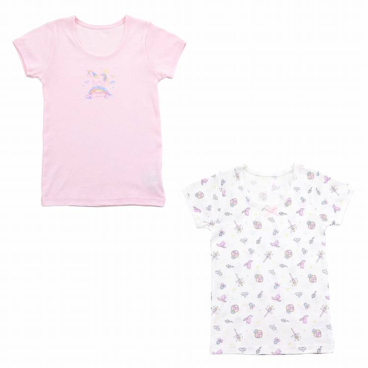 女児 綿100 インナー キッズ 半袖シャツ 3分袖スリーマー 2枚組 100cm~140cm 子供 下着 シャツ 女の子 半袖 綿 セット 100 110 120 130 (在庫限り)