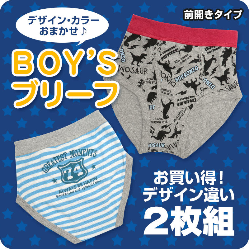 男児 色・柄おまかせ 前あきブリーフ 2枚組 100~130cm (子供 キッズ 男児 男子 男の子 ボーイズ おぱんつ おまかせブリーフ ブリーフ ランダム) (在庫限り)