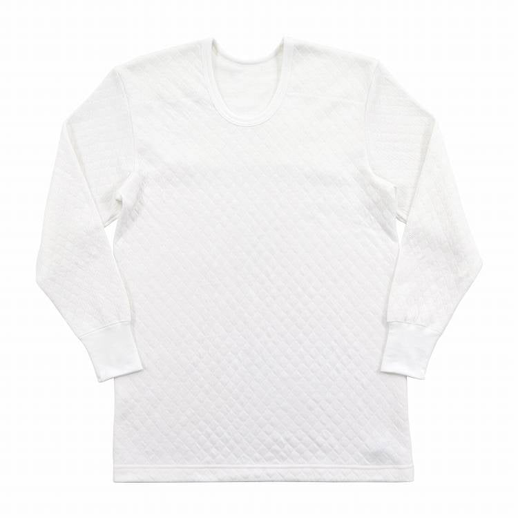 メンズ 長袖 キルト インナーシャツ 冬 肌着 背・肩・ひじ当て布付き U首 M~LL 紳士 男性 防寒 下着 長袖シャツ 暖かい あったか 冬用 白 グレー Uネック