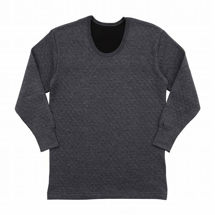 メンズ インナー キルト キルトインナー 肌着 背・肩・ひじ当て布付き 長袖U首シャツ M~LL 紳士 男性 男 防寒 肌着 長袖シャツ 白 灰色 ねずみ色 ダイヤキルト