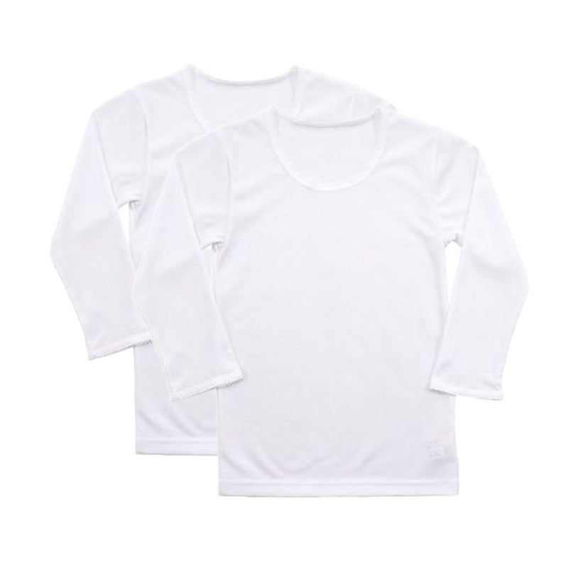 キッズ 8分袖シャツ 女の子 インナー 長袖 あったか 速乾 冬 2枚組 110~160cm 子供 下着 肌着 暖かい 女児 セット 乾きやすい 白
