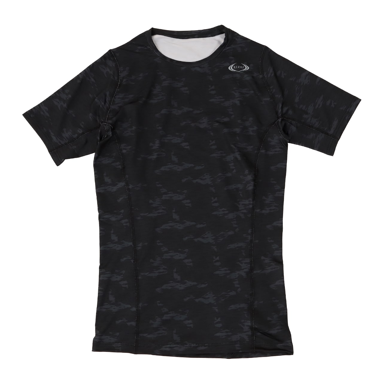 ライザップ メンズ コンプレッション 半袖Tシャツ M~LL (RIZAP 男性 紳士 スポーツ ヨガ フィットネス トレーニング 筋トレ ジム 運動 インナー 黒 総柄) (在庫限り)