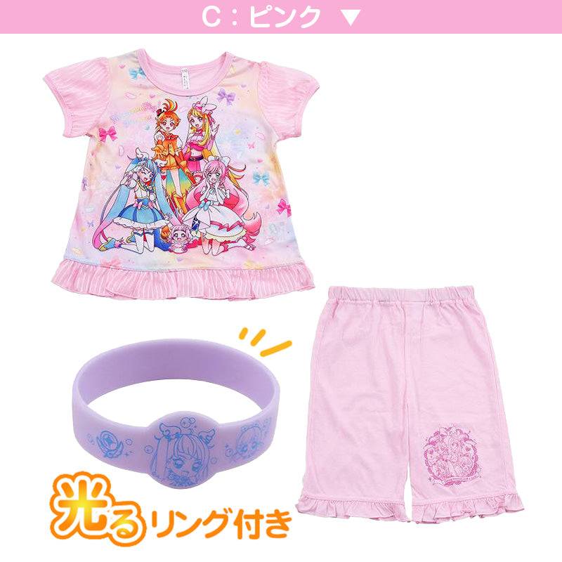 プリキュア パジャマ 光るパジャマ 半袖 ひろがるスカイ! 上下セット 100cm~130cm 女児 キッズ 女の子 子供 夏 入園祝い 入園準備 (在庫限り)
