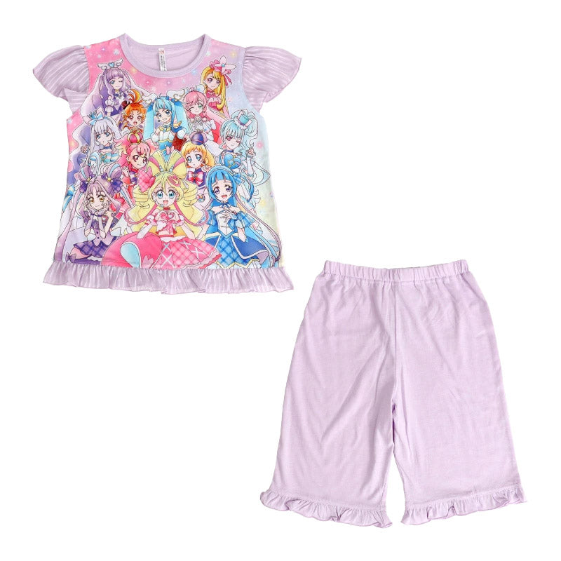 光るパジャマ プリキュア 半袖 パジャマ 女の子 キッズ 夏 キミとアイドルプリキュア 100cm~130cm 110cm 120cm 女児 子供 部屋着 ルームウェア 小学生 幼稚園 入園祝い 入園準備 キャラクター フリル (在庫限り)