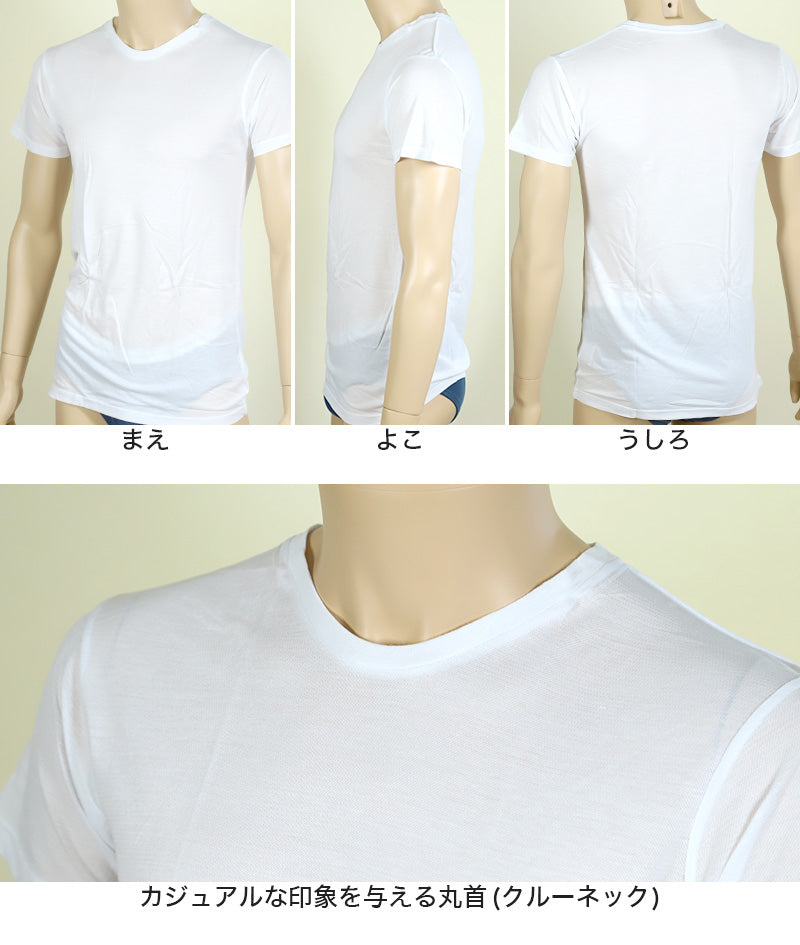 メンズ 半袖丸首Tシャツ 鹿の子 カノコ ナノイオン M~LL (インナー 紳士肌着 男 アンダーウェア) (在庫限り)