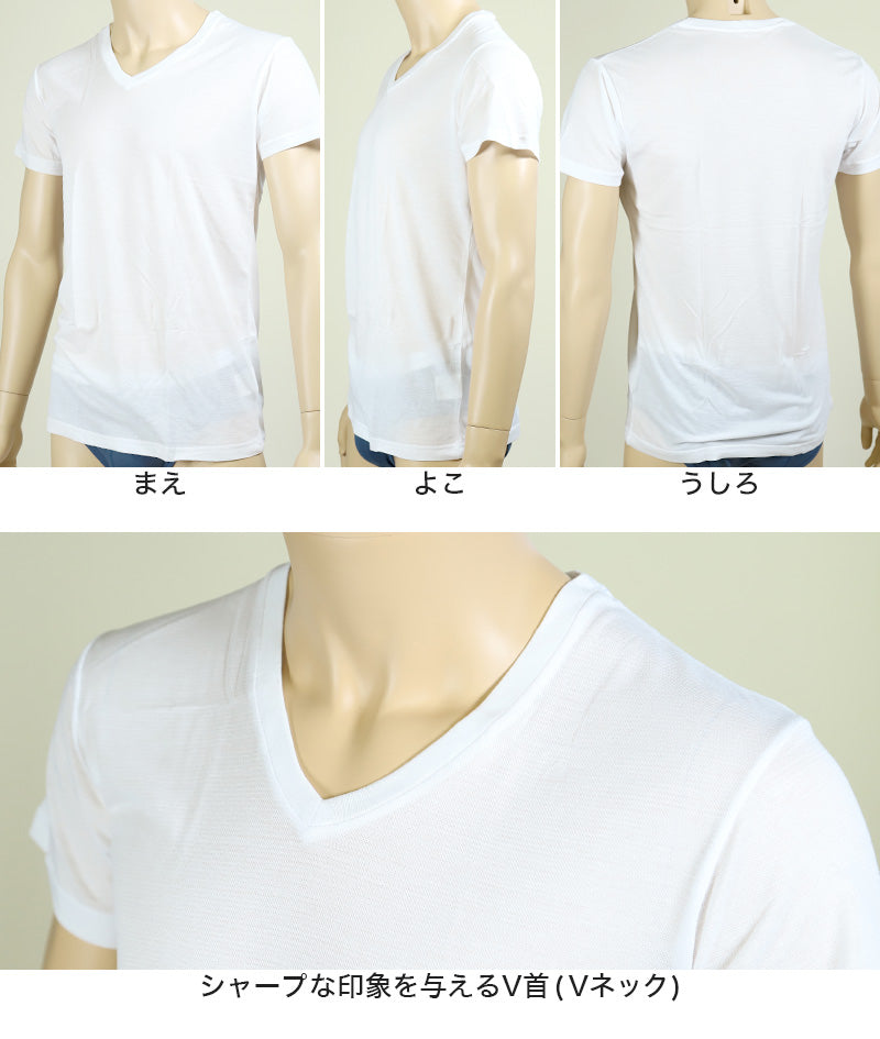 メンズ 半袖V首Tシャツ 鹿の子 カノコ ナノイオン M~LL (インナー 紳士肌着 男 アンダーウェア) (在庫限り)