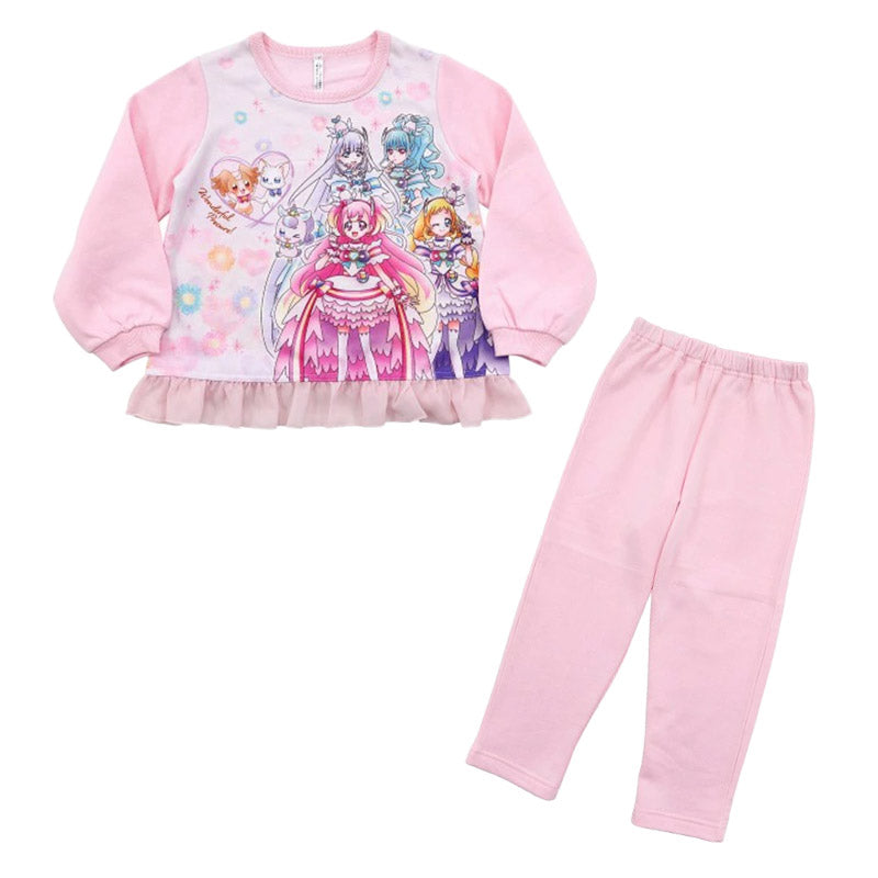 光るパジャマ プリキュア パジャマ 裏起毛 長袖 女の子 キッズ トレーナー 光る 冬 上下セット 100cm~130cm 110cm 120cm 女児 子供 わんだふるぷりきゅあ! ひろがるスカイ!プリキュア お泊り保育