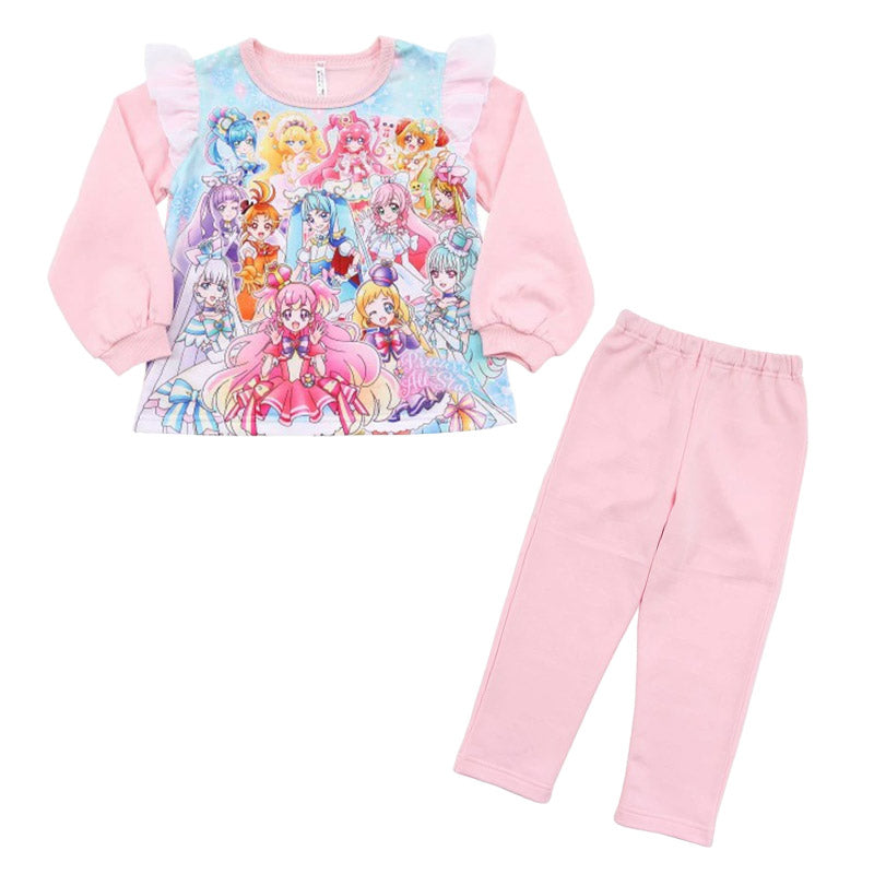 光るパジャマ プリキュア パジャマ 裏起毛 長袖 女の子 キッズ トレーナー 光る 冬 上下セット 100cm~130cm 110cm 120cm 女児 子供 わんだふるぷりきゅあ! ひろがるスカイ!プリキュア お泊り保育