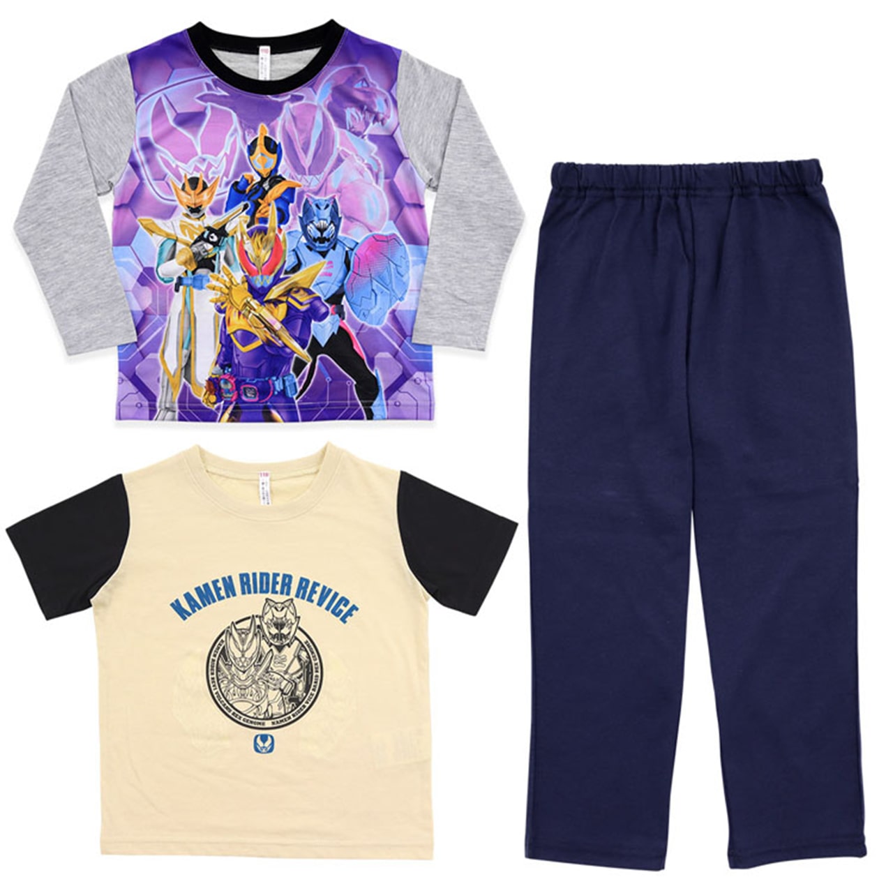 仮面ライダーリバイス 仮面ライダー パジャマ 半袖 長袖 上下セット 100~130cm (仮面ライダーバイス 光るパジャマ 男の子 100cm 110cm ルームウェア 男児 お泊り保育) (在庫限り)