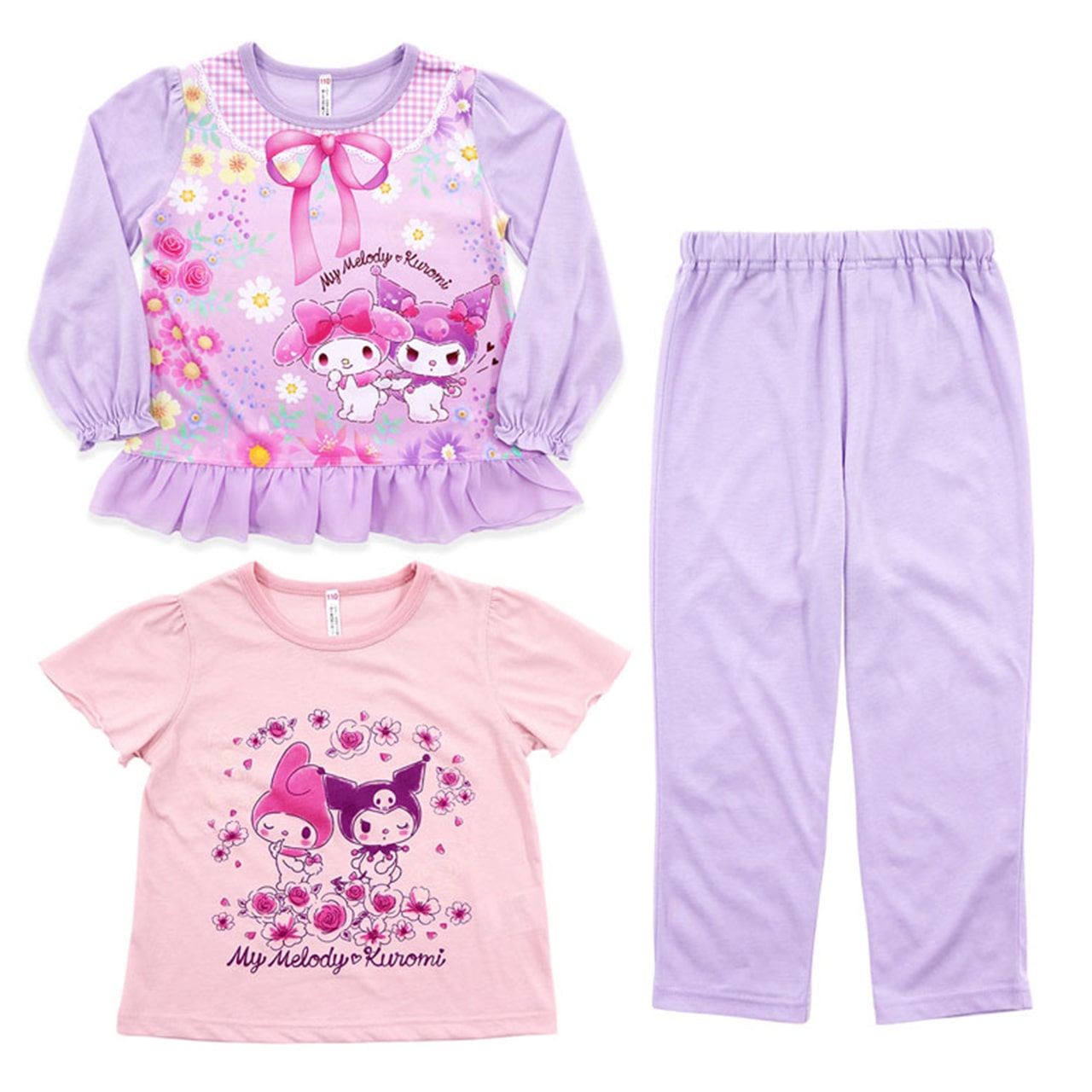 マイメロ クロミ パジャマ 女児 半袖 長袖 上下セット 100cm~130cm (110cm 120cm マイメロディ グッズ 女の子 お泊り保育 光るパジャマ サンリオ)