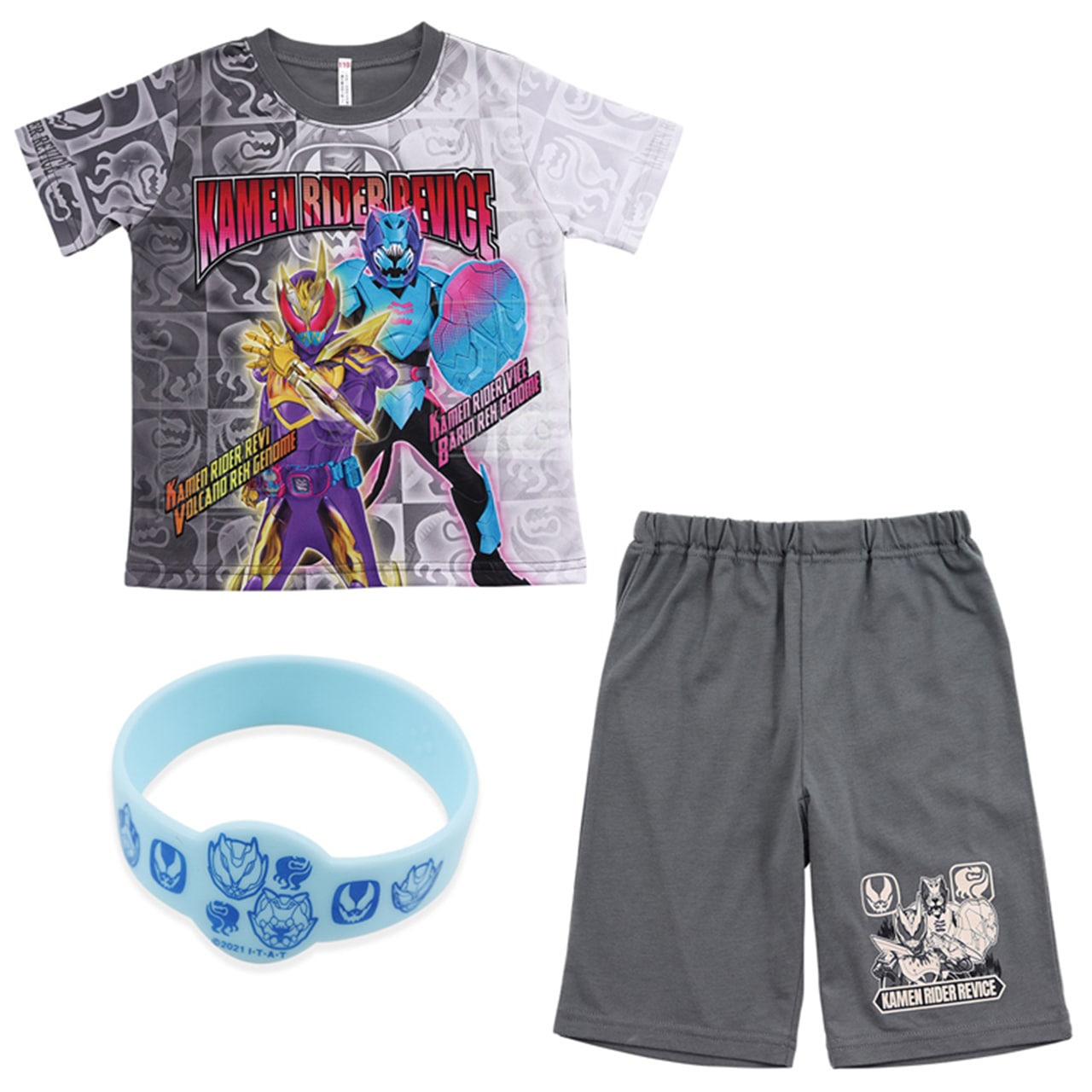 仮面ライダーリバイス パジャマ 光るパジャマ 半袖 光る 上下セット 100cm~130cm (リバイス 仮面ライダー 110cm 120cm 男児 入園祝い 入園準備) (在庫限り)