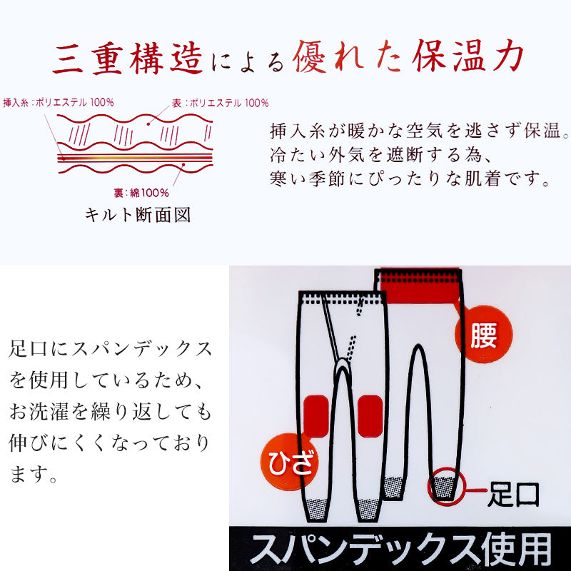 メンズ インナー 長ズボン ズボン下 ボトム キルト あたたかい 当て布付き 肌着 綿 保温 M~LL (ステテコ 前開き 下着 ダイヤキルト 防寒 冷え防止 ロングパンツ M L LL) (在庫限り)
