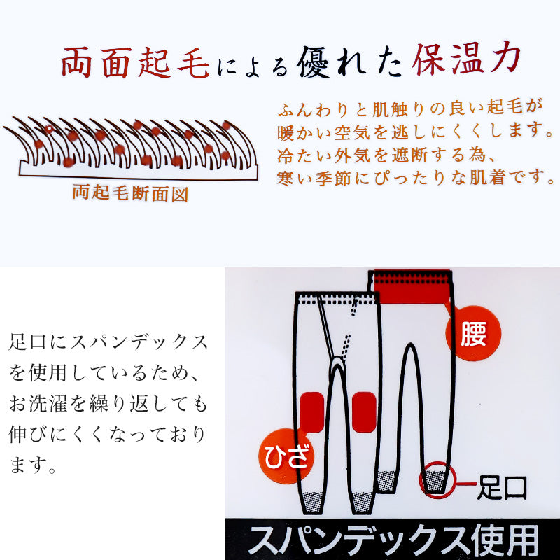 メンズ インナー 長ズボン ズボン下 ボトム 起毛 あたたかい 当て布付き 肌着 保温 M~LL (ステテコ 前開き 下着 防寒 冷え防止 ロングパンツ M L LL)