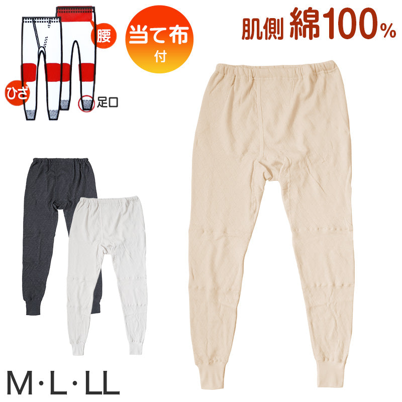 楽兵衛 肌側綿100% 長ズボン 当て部分セラムA M~LL (前開き インナー 肌着 ダイヤキルト 保温 防寒 冷え防止 ロングパンツ M L LL) (在庫限り)