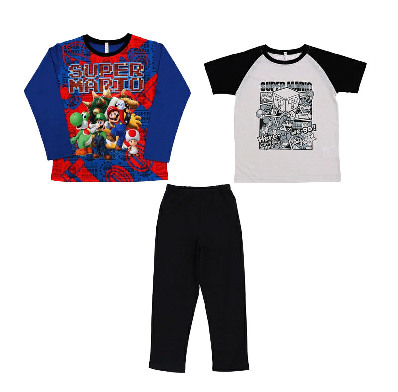 スーパーマリオ キッズ 光るパジャマ 半袖 長袖 男の子 上下セット 110~130cm マリオ 子供 ルームウェア 子供服 男児 長ズボン お泊り保育 (在庫限り)
