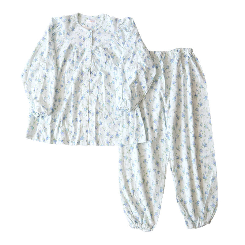 婦人パジャマ レディース パジャマ 夏 前開きパジャマ 花柄 ゆったり 上下セット S~LL 寝巻き ねまき 寝間着 楊柳 サラサラ (送料無料) (在庫限り)