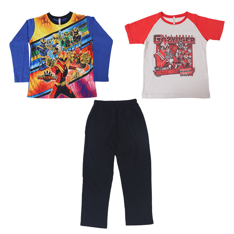 光るパジャマ ゴジュウジャー 男の子 パジャマ キッズ 半袖 長袖 長ズボン 上下セット 100 110 120 130cm 子供 100cm 110cm 120cm 子ども服 ルームウェア 寝間着 部屋着 春 秋 3点セット ナンバーワン戦隊ゴジュウジャー (在庫限り)