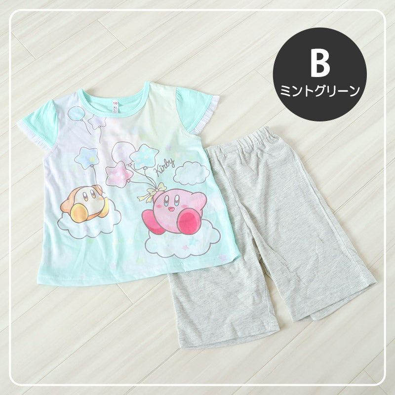 光るパジャマ 女の子 星のカービィ 半袖 パジャマ 女児 夏 春 上下セット 110cm~140cm カービィ キッズ 子供 部屋着 ルームウェア 子供服 カービィー Tシャツ 光る 120 130 ジュニア お泊り (在庫限り)