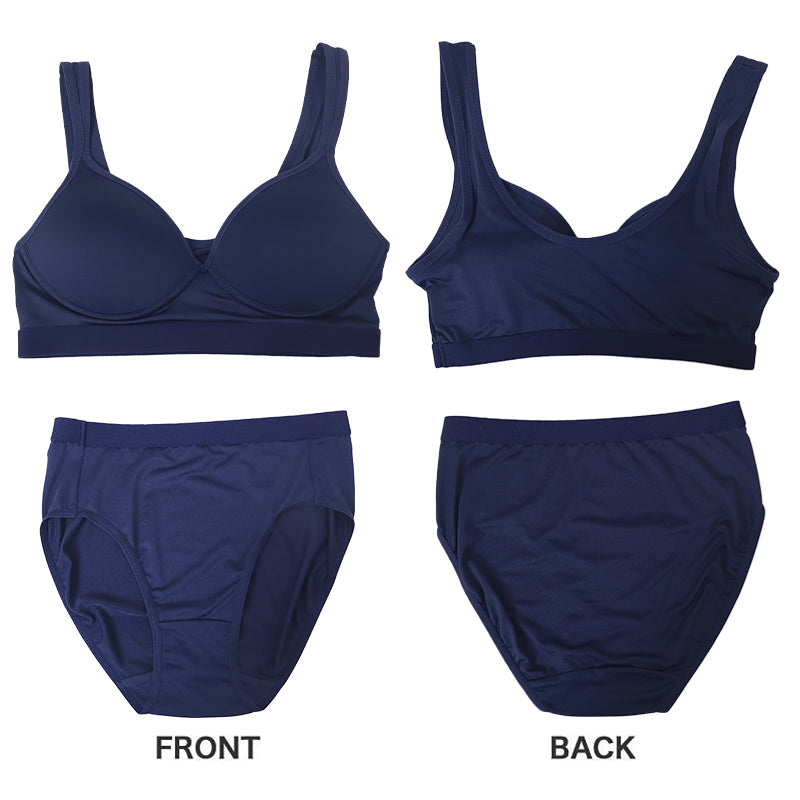 スポーツブラ ジュニアブラ セット ジュニア キッズ スポブラ 中学生 小学生 下着 上下セット 150 160 165cm ハーフトップ ショーツ 子供 下着 ブラジャー 女の子 女子 ノンワイヤーブラ スポーツブラジャー 150 160 165 学校 シンプル ブルー ネイビー