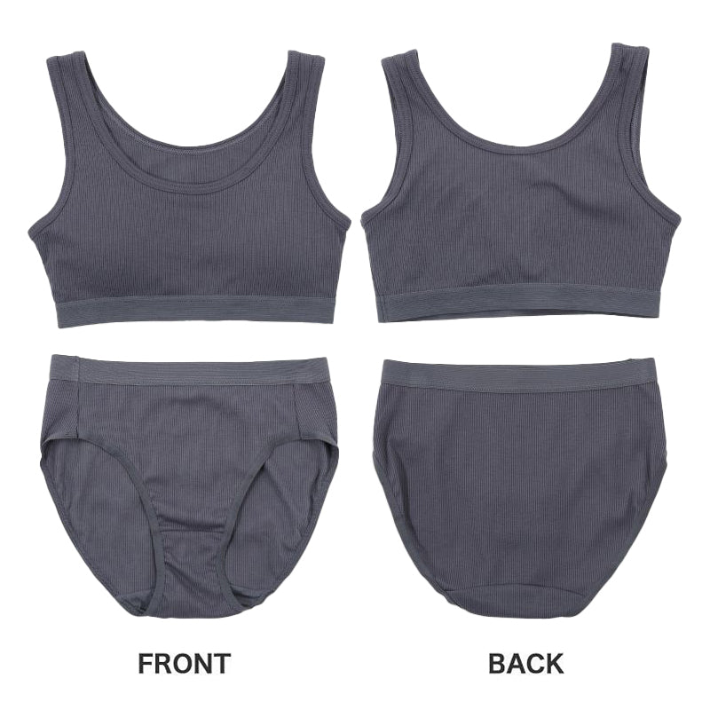スポーツブラ ジュニアブラ セット ジュニア キッズ スポブラ 中学生 小学生 下着 リブ 上下セット 150~165cm ハーフトップ ショーツ 子供 下着 ブラジャー 女の子 女子 ノンワイヤーブラ スポーツブラジャー ドライ 150 160 165