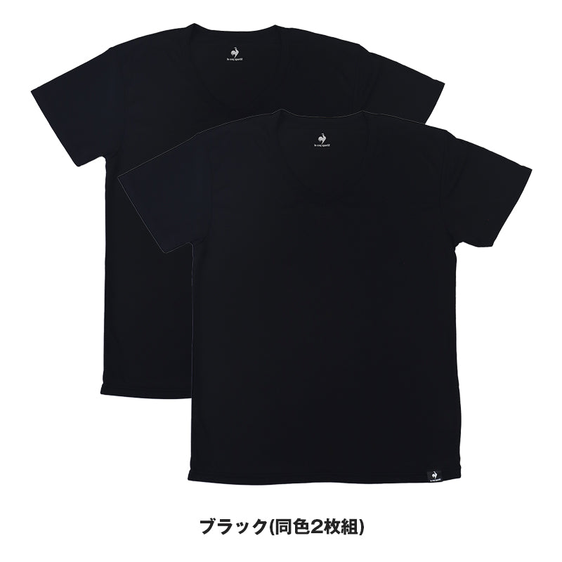 ルコックスポルティフ 裏ハニカムメッシュ V首 半袖 Tシャツ インナー メンズ M L LL 運動 スポーツ 夏 男性 下着 ブランド 肌着 白 黒 吸汗速乾 UV対策 紫外線対策 Vネック (在庫限り)