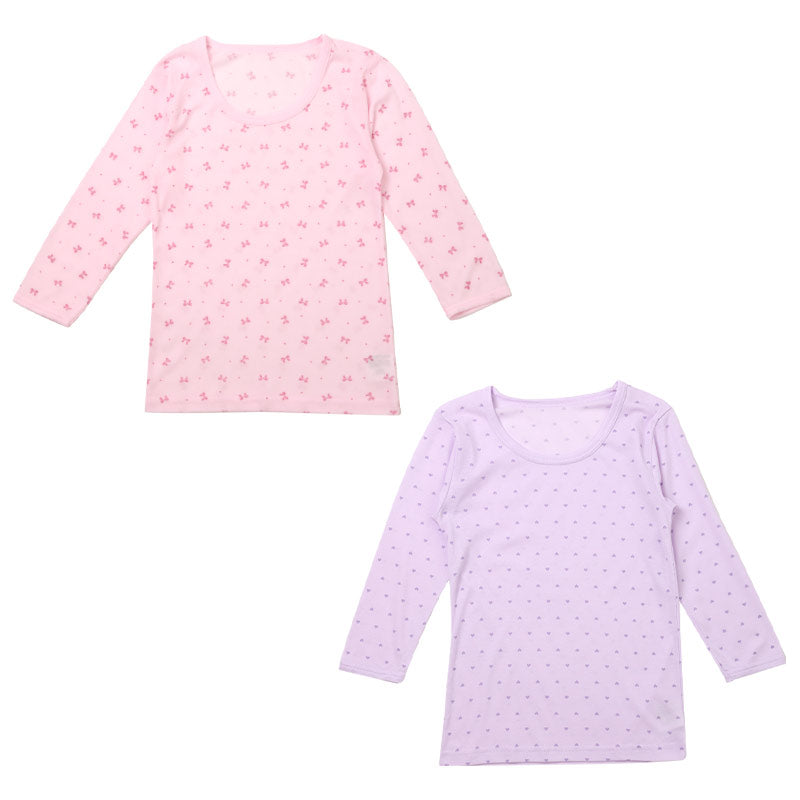 2枚組 インナー 女児 女の子 8分袖シャツ 110cm 120cm 130cm 140cm 女子 ガールズ 子ども キッズ 下着 肌着 長袖 アンダーウェア シャツ 速乾 綿混 乾きやすい お買い得 まとめ買い