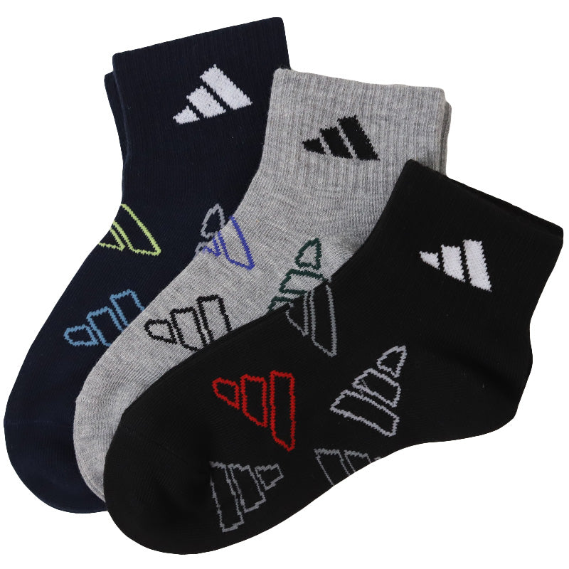 靴下 キッズ 子供用 ショートソックス 男子 3足組 adidas 19-21cm~23-25cm スニーカーソックス 子ども ジュニア くつ下 ワンポイント 丈夫 スポーツソックス