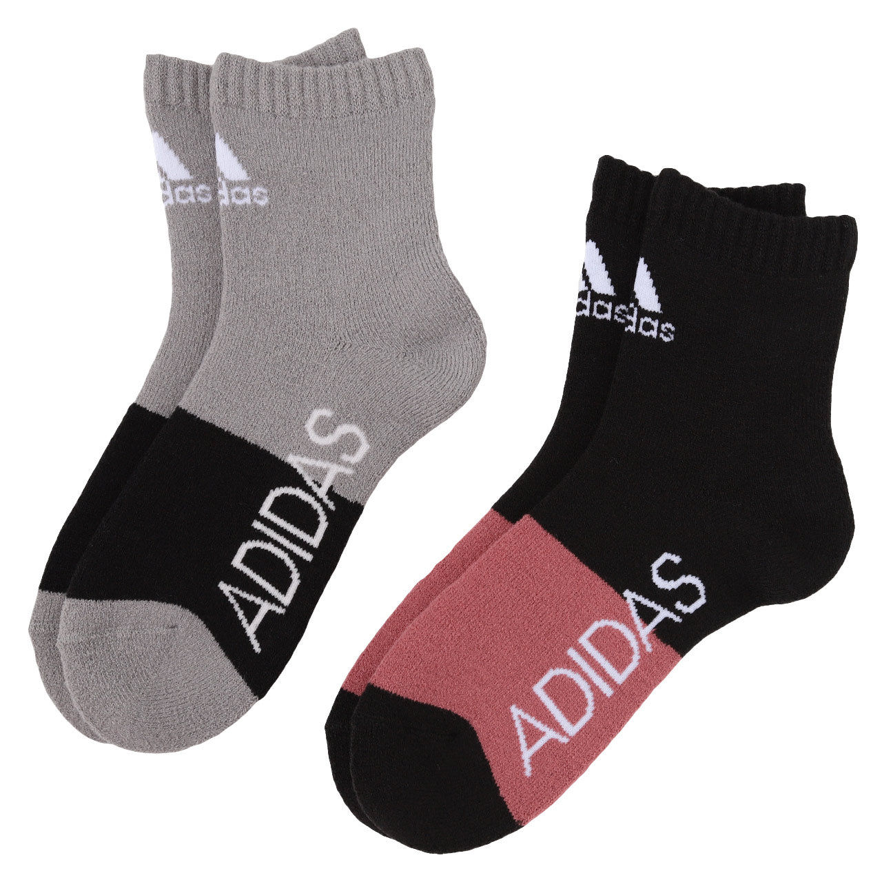 福助 アディダス 靴下 レディース 2足組 23-25cm (adidas ソックス 総パイル 裏起毛 暖かい ふわふわ 婦人 冷え クルー丈 ふくすけ フクスケ fukuske 23cm 24cm 25cm) (在庫限り)