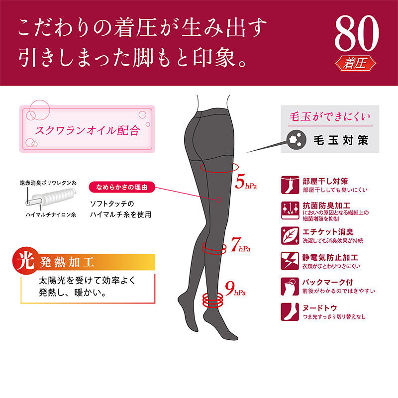 アツギ タイツ 80デニール 着圧タイツ 2足組 S-M~L-LL (レディース s ll 黒 ベージュ 肌色 グレー ブラウン 茶色) (在庫限り)