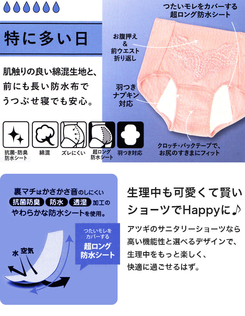 サニタリーショーツ 夜用 特に多い日 羽根つき 生理用ショーツ 綿 M~3L (サニタリー ショーツ パンティ 生理用品) (在庫限り)