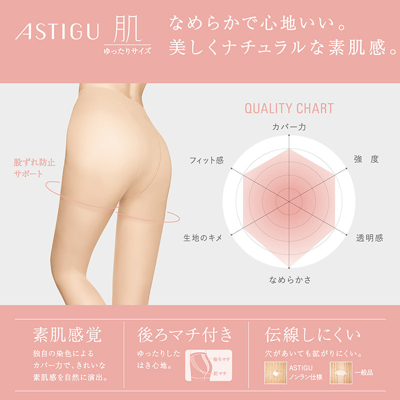 【3足セット】 アスティーグ 肌 ストッキング レディース パンスト ゆったり JJM-L (ASTIGU パンティストッキング 婦人 黒 ベージュ)